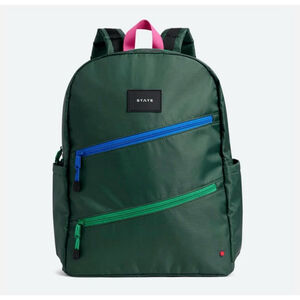 STATE Ripstop Kane Kid’s Double Pocket Large Olive Diagonal Zipper Backpack NWT
